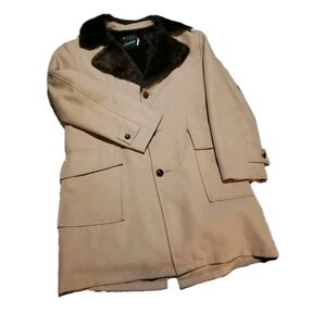 Vtg 70s JCPenney Faux Fur Lined 40R Tan Dress Coat USA Business Church Work